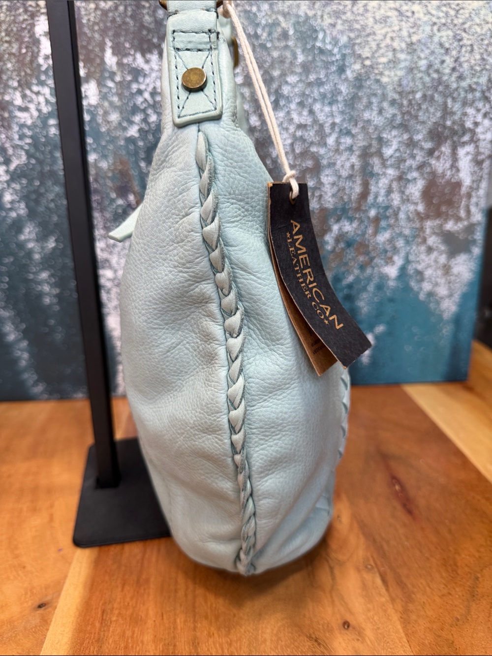 American Leather Co Boho Katy Light Teal Leather Crossbody NWT - Picture 10 of 14